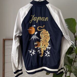 Men's H&M Divided Bomber Jacket Japan Tigers Embroidered Navy White Size Medium